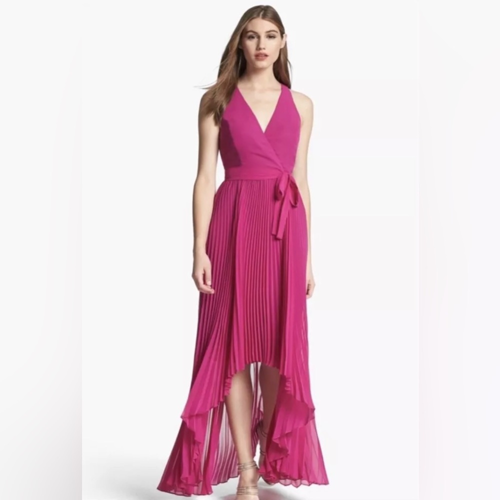 MAX & CLEO Alyssa Hi/Low Pleated Sleeveless Pink Dress sz 4